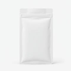 Blank white plastic sachet packaging mockup isolated on white background