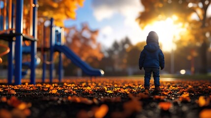 CG 3D render of an Alone Child on a Kindergarten Playground