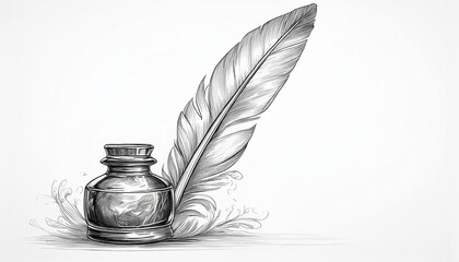 Quill Pen and Inkwell Illustration