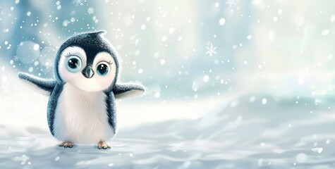 Naklejka premium Adorable penguin in snowy winter scene captures valentine's day charm. AI