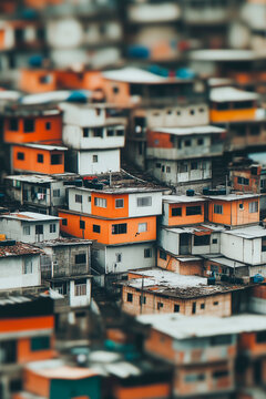 A close up of a row of houses with one of them being orange