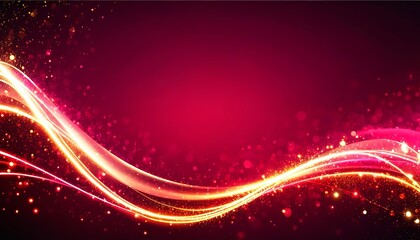 Obraz premium Deep red background with flowing waves, and golden light streaks. Made with generative AI technology