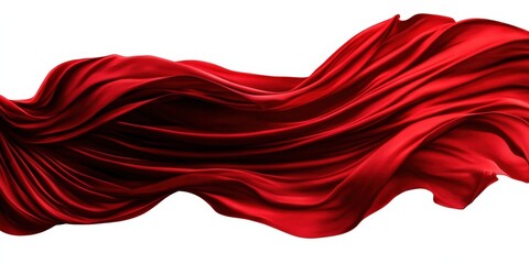 A flowing red fabric drapes gracefully, showcasing its smooth texture and vibrant color, perfect for creative backgrounds.