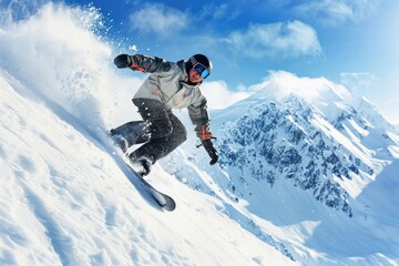 Thrilling winter adventure in the pristine snowy mountains. AI