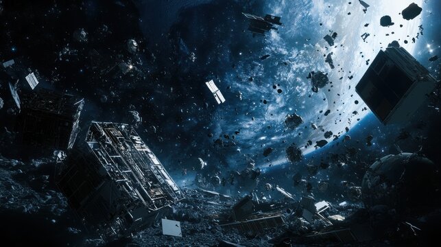 Environmental impact of space exploration, highlighting the debris and potential contamination from space missions, 