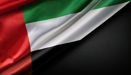 Obraz premium waving UAE flag, fabric texture, United Arab Emirates flag with copy space area