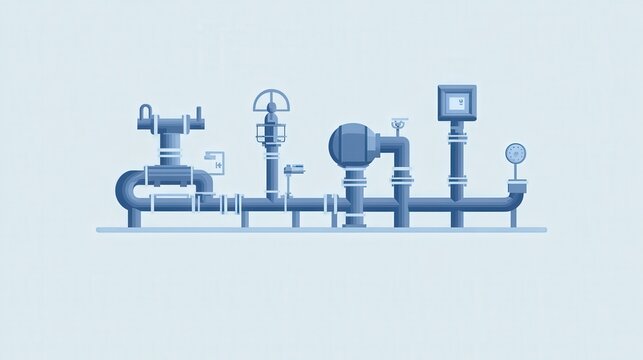 recommend clip art: Modern Vector Illustration of Water Pumps and Pipes for Supply Pipelines