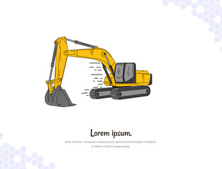 Excavator simple doodle flat vector art for wall decoration landscape