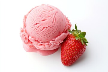 Strawberry ice cream on solid white background, single object
