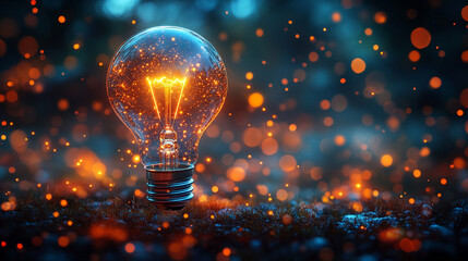 conceptual image featuring a glowing light bulb, symbolizing creativity, inspiration, and enlightenment. The soft glow radiates ideas and innovation, representing the power of imagination and potentia