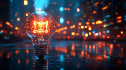 conceptual image featuring a glowing light bulb, symbolizing creativity, inspiration, and enlightenment. The soft glow radiates ideas and innovation, representing the power of imagination and potentia
