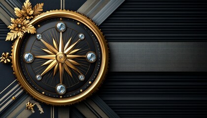 Obraz premium A Golden Compass with Diamond Accents on a Black Background