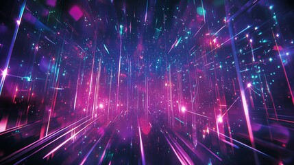Obraz premium Abstract Digital Glitch Background with Neon Lights and Geometric Patterns