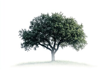Fototapeta premium Tree in fog illustration with misty atmosphere on solid white background, single object