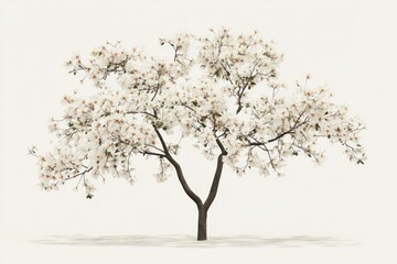 Obraz premium Tree in full bloom with detailed branches on solid white background, single object