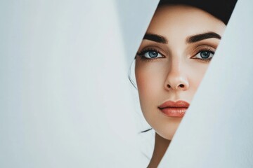 Woman portrait in creative studio on solid white background, single object