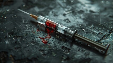 Syringe and Blood: A Dark and Grunge Image