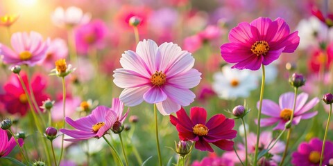 Vibrant cosmos flowers blooming in a beautiful garden , Cosmos, flowers, garden, vibrant, blooming, nature, petals, botanical