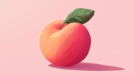 Minimalist Peach Fruit Illustration in Flat Vector Style on Pastel Background