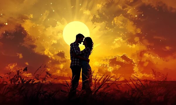 A couple is kissing in front of a sun 4K Video