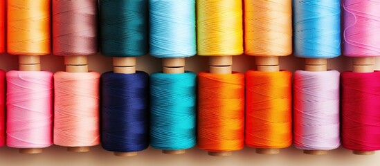 Colorful Threads for Sewing and Crafting. Top View And Flat Lay. Generate Ai Image