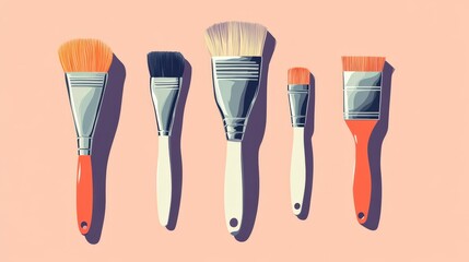 Minimalist Painting and Gluing Tools in Pastel Colors on Transparent Background - 2D Flat Vector Illustration