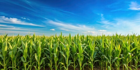 Fototapeta premium Corn field with blue sky render, agriculture, farming, field, corn, rural, landscape, nature, harvest, summer