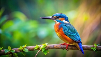 Obraz premium Colorful kingfisher bird perched on branch in lush natural habitat, kingfisher, bird, colorful, perched, branch, natural