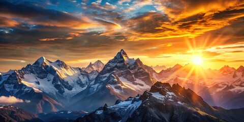 Sunrise over majestic mountain peaks , sunrise, mountains, nature, landscape, morning, dawn, sunlight, sky, beauty, horizon