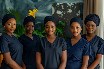 Photography of aesthetic of Angola team therapists in beauty center.	
