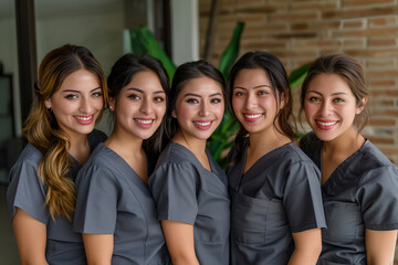Obraz premium Photography of aesthetic of Guatemala team therapists in beauty center. 