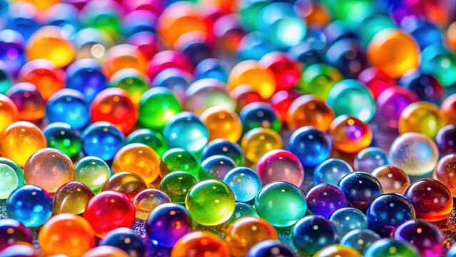 Close-up of colorful water beads, perfect for abstract backgrounds or wallpapers, water beads, hydrogel balls, orbeez