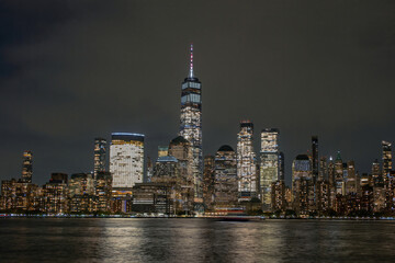 Obraz premium New York at night. Skyline of World Trade Center. Downtown Manhattan. New York. Urban city life. Manhattan skyline. WTC. Evening walk in New York.
