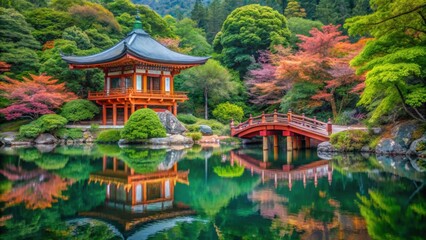 Fototapeta premium Serene and picturesque Daigo-ji Temple and garden in summer season, Kyoto, Japan, Daigo-ji Temple, garden, summer, season