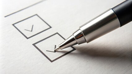 Pen marking checkbox on paper for voting or decision making , ballot, vote, decision, choice, polling, checkbox, mark