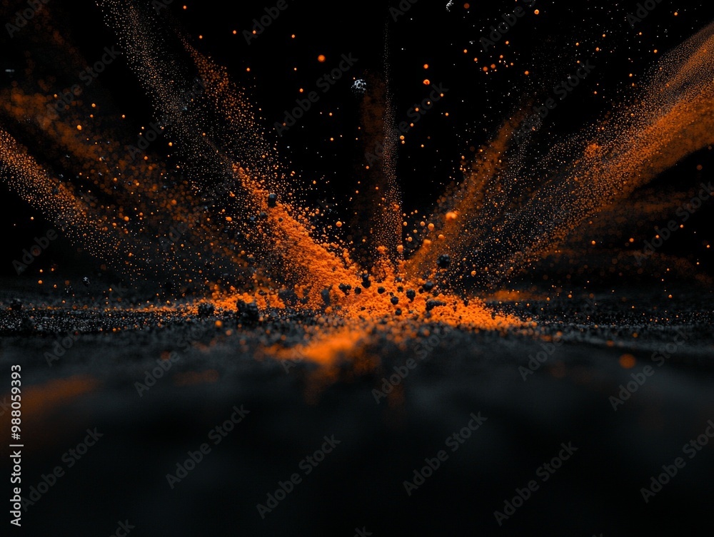 Aufkleber powerful burst of orange dots and particles erupts from the center, illuminating the dark background