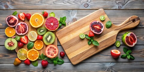 Cutting board with slices of ripe rafra?chis fruit, cutting board, fruit, ingredients, kitchen, cooking, food preparation