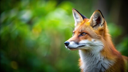 Fototapeta premium Red fox profile in natural habitat, with lush forest background, Red fox, Vulpes vulpes, wildlife, side view, forest, nature