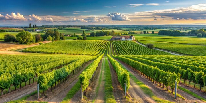 Vineyard landscape in Medoc wine region, Nouvelle-Aquitaine, France, vineyard, Medoc, wine region, Nouvelle-Aquitaine
