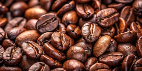 Fototapeta premium Closeup of dark roasted coffee beans, coffee, beans, closeup, macro, roasted, aroma, morning, drink, caffeine, refreshment