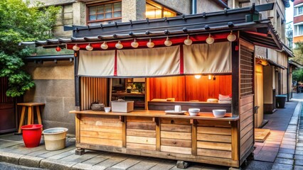 Traditional Ukiyo-e style street food ramen stall in Tokyo , Ukiyo-e, street food, ramen, stall, Tokyo, traditional, Japanese
