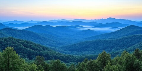 Obraz premium Serene Mountain Landscape Painted with Soft Hues of Dawn