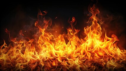 Fototapeta premium Fire blaze flames on black background, fire, blaze, flames, black background, burn, flame, isolated, abstract, texture, explosion