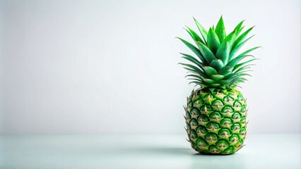 A unique and colorful green pineapple on a white background, tropical, fruit, exotic, vibrant, fresh, ripe, healthy, organic