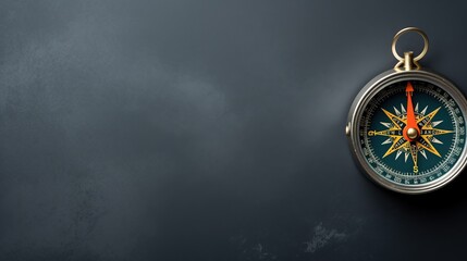 Compass on Dark Background. Top View And Flat Lay. Copy Space For Add Text. 3D Illustration. Generate Ai Image