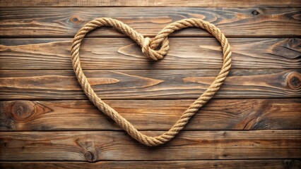 Obraz premium Heart shaped rope lying on rustic wooden background, heart, love, rope, Valentine's Day, romantic, rustic, wood, background