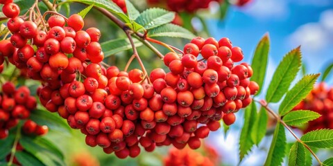Obraz premium Close up of bright red berries on an American mountain ash tree , American mountain ash, red berries, close up, vibrant, nature