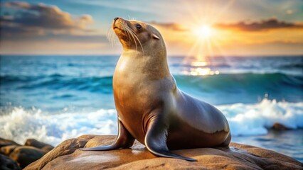 Fototapeta premium California sea lion seal enjoying sun rays in Baja California, sea lion, seal, California, Baja California, wildlife