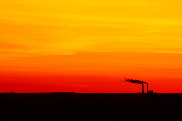 sunset, refinery silhouette