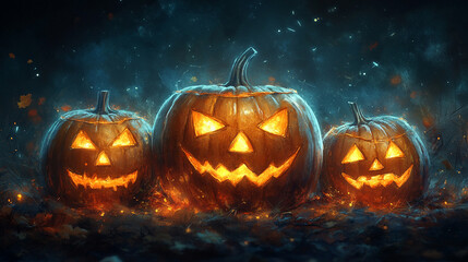 Naklejka premium Halloween-themed background featuring an empty, shadowy space ideal for adding text or captions. The spooky atmosphere is enhanced by subtle fog and haunting silhouettes in the distance